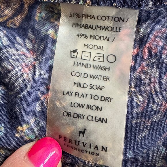 PERUVIAN CONNECTION Pima Cotton & Modal Blue Floral Midi Dress - Picture 6 of 8